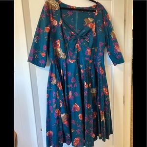 Hell Bunny 4x Woodland Floral & Owl Swing Dress